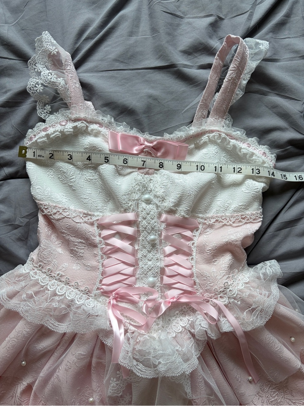 Pink & White Lace Victorian Vintage Style Dress - Picture 6 of 13